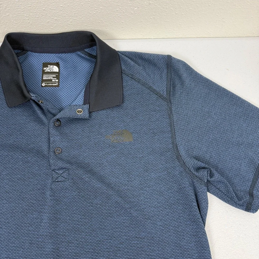 The North Face Mens FlashDry Polo Shirt Navy Blue Stripe Short Sleeve Size M